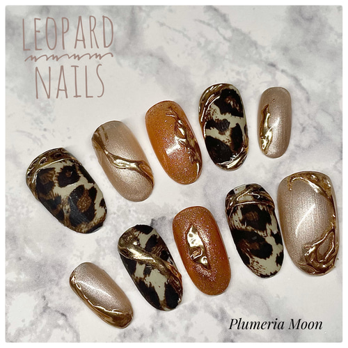 ネイルチップ ヒョウ柄 レオパード オーダーメイド 秋ネイル ネイル  