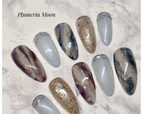 【専用】オーダーネイルチップ　ハンドメイドネイルチップ　4P サイズオーダー⧉ブラックブラウンのニュアンスネイル ネイル