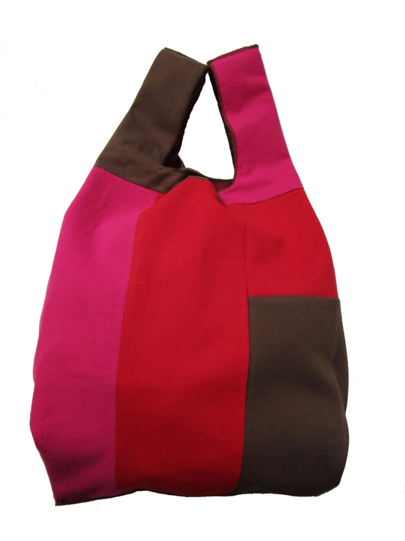 MEDIUM TETRIS PATCH WORK CONVENI BAG / BROWN X RED X MAGENTA 5枚目の画像