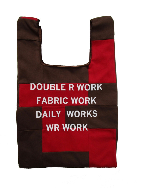 BICOLOR PATCH WORK CHUBBY TOTE BAG/ COLOR / BROWN X RED 2枚目の画像