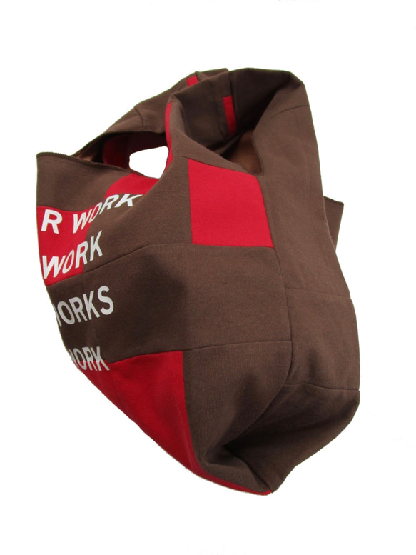 BICOLOR PATCH WORK CHUBBY TOTE BAG/ COLOR / BROWN X RED 6枚目の画像