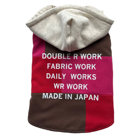 PATCH WORK HOODED SWEAT MAGENTA X BROWN X RED SIZE L 2枚目の画像