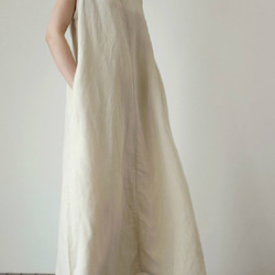 ♪綿とリネンのベストドレス   ロングVネック気質ルーズロングスカート 1枚目の画像