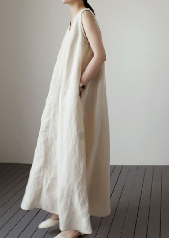 ♪綿とリネンのベストドレス   ロングVネック気質ルーズロングスカート 3枚目の画像
