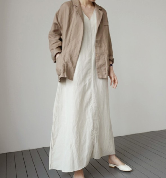 ♪綿とリネンのベストドレス   ロングVネック気質ルーズロングスカート 4枚目の画像