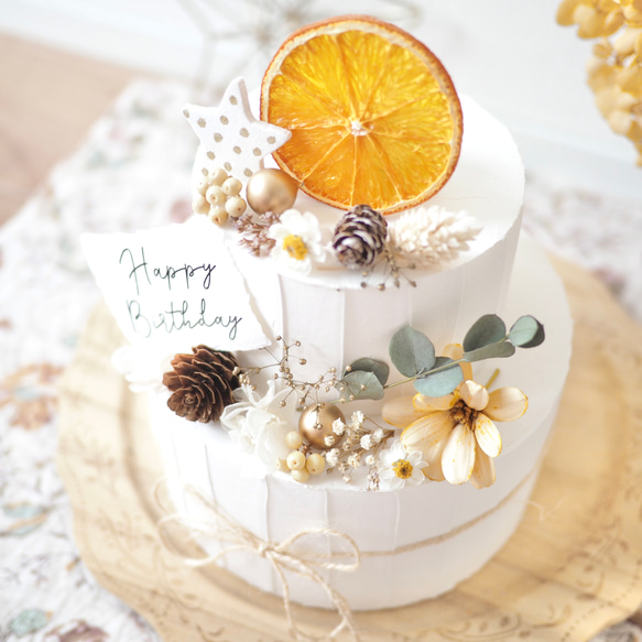 クレイケーキ　飾り付き　ホワイト×ユーカリ　ウェルカムスペース　結婚式　誕生日 2枚目の画像