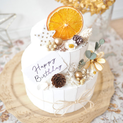クレイケーキ　飾り付き　ホワイト×ユーカリ　ウェルカムスペース　結婚式　誕生日 3枚目の画像