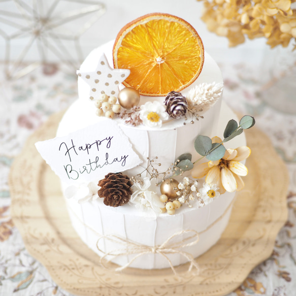 クレイケーキ　飾り付き　ホワイト×ユーカリ　ウェルカムスペース　結婚式　誕生日 4枚目の画像