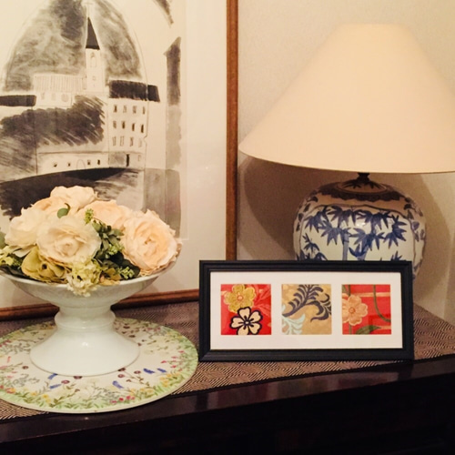 正絹西陣織壁掛け 縦長壁掛けアートフレーム1点物】和柄・京都西陣織の布地『紅葉模様