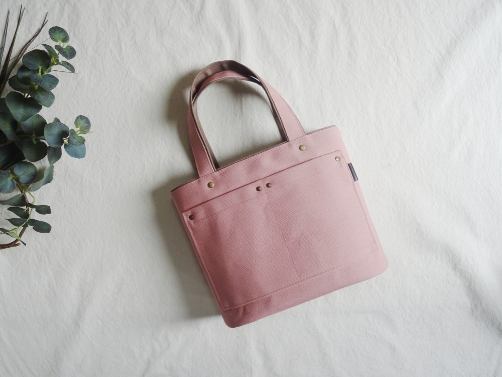 【大人ピンク】2色づかいの帆布トート《スモール》ローズピンク×マットブラウン