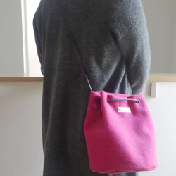 ★Creema限定★日本製ウールの巾着ショルダーバッグ《ピンク》 8枚目の画像