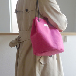 ★Creema限定★日本製ウールの巾着ショルダーバッグ《ピンク》 9枚目の画像