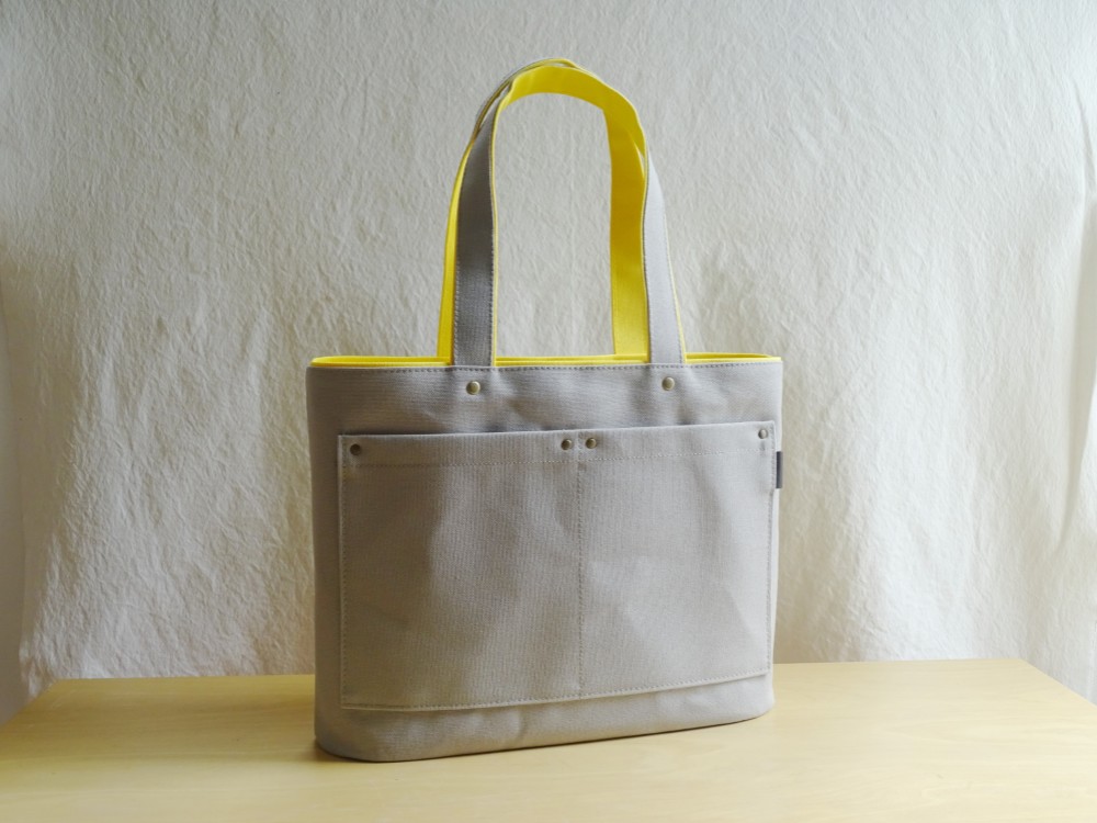 2色づかいの帆布トート《A4横》アイスグレー×イエロー