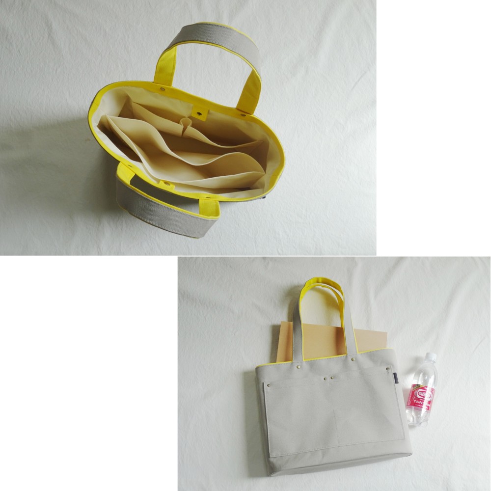 2色づかいの帆布トート《A4横》アイスグレー×イエロー