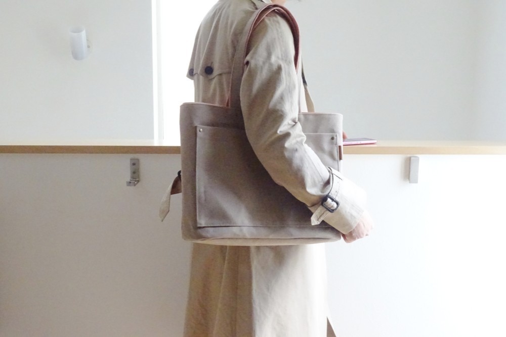 2色づかいの帆布トート《A4横》アイスグレー×イエロー