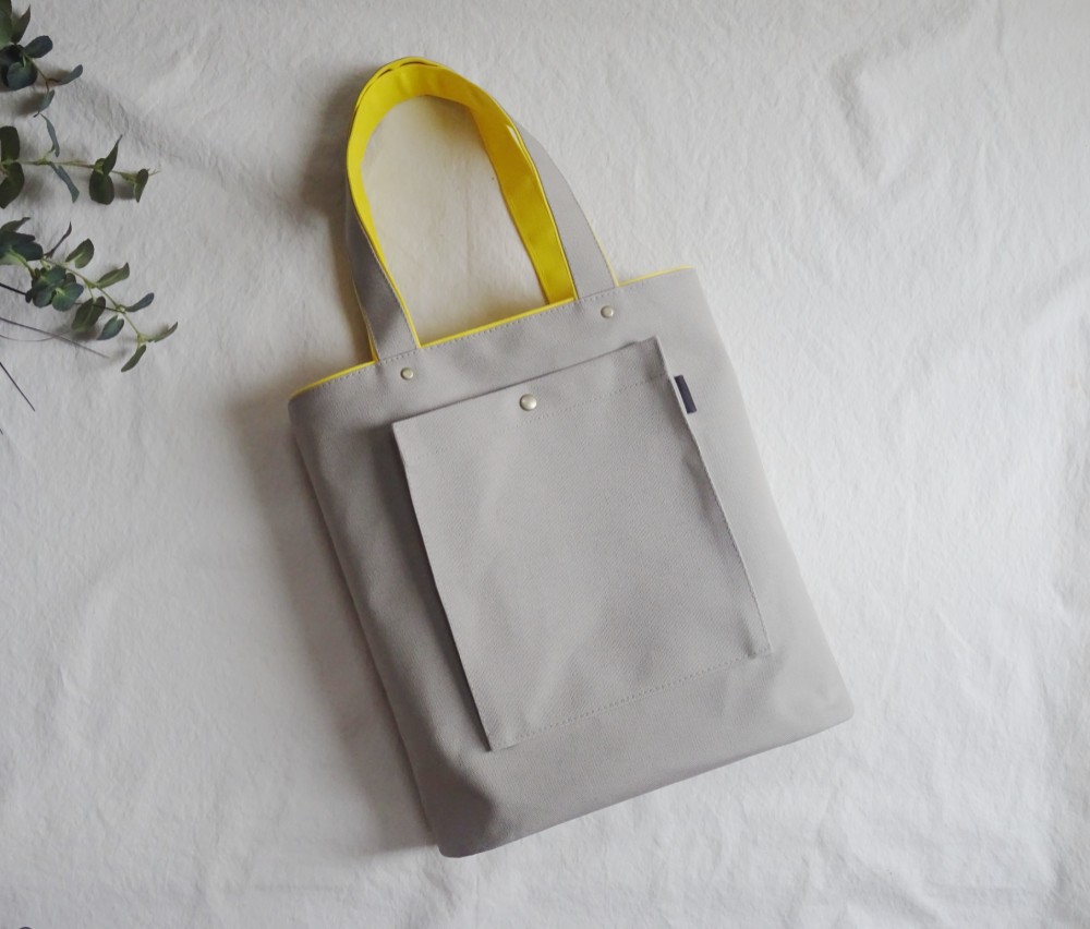 ２色づかいの帆布トート《A4縦》アイスグレー×イエロー