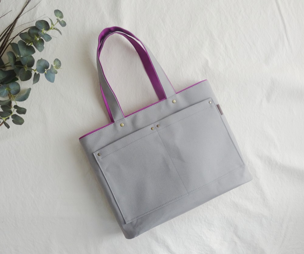 2色づかいの帆布トート《A4横》グレー×パープル
