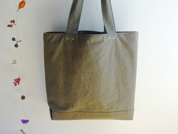 【受注製作】《おうちで洗える》Everyday Canvas Tote【A4縦】《カーキ》 7枚目の画像