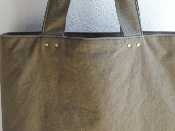 【受注製作】《おうちで洗える》Everyday Canvas Tote【A4縦】《カーキ》 8枚目の画像