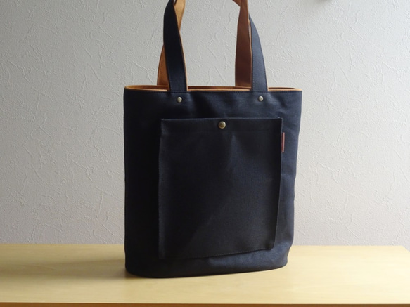 【ナナ様】縦長 がま口トート　安芸帆布　ブラック　ハンドメイド fit=scale-down,w=1200