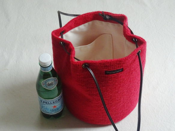 Creema限定★新作★３Wayで使えるイタリア製モヘアの巾着バッグ【ローズピンク】 3枚目の画像