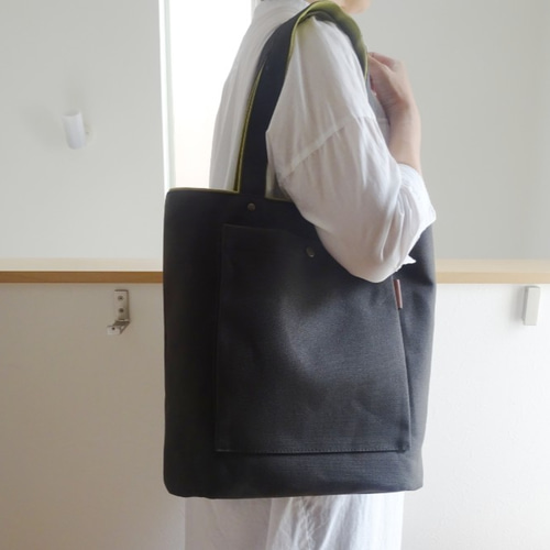 帆布 A4 トートバック　【ネイビー】 2色づかいの帆布トート《A4縦》ネイビー×オレンジ トートバッグ
