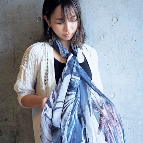 アートスカーフ【黒白系｜エブル】 大判 180 x 66 cm 透明感 個性的
