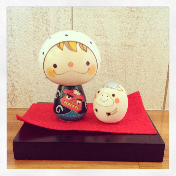 縁起物こけし・獅子舞くん（青）セット その他人形 卯三郎の孫 通販