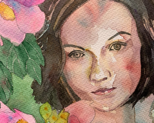 透明水彩画原画 春のお花 F6額付き
