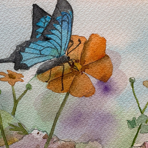 水彩画 蝶と少女(原画、F4サイズ、額付き)butterfly and Girl 水彩画 蝶と少女(原画、F4サイズ、額付き)butterfly and Girl