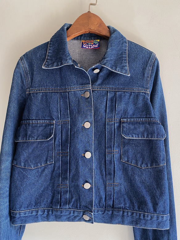海藍俐落率性短版工作版型 古著翻領棉質牛仔外套 vintage coat 第8張的照片