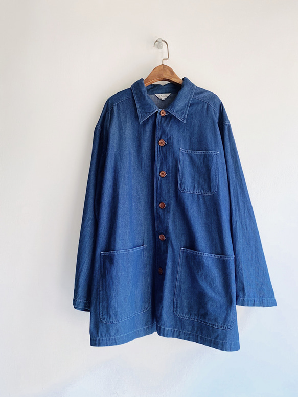 海深藍大口袋工作版型 古著翻領棉質牛仔襯衫外套vintage Shirt 第1張的照片