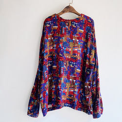 紅藍紫華麗鎖鏈華麗寬鬆 古著絲襯衫上衣vintage Shirt oversize 第1張的照片