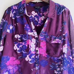 紫羅蘭青春浪漫滿滿透膚花卉 古著紡紗襯衫上衣vintage Shirt 第2張的照片