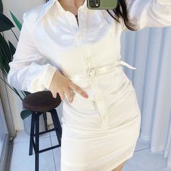 ピュアホワイト光沢シルキーサテンフィットベルトヴィンテージドレスドレスワンピースヴィンテージドレス 3枚目の画像