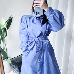 亮面光感淺藍紫綁帶長版 古董薄質風衣外套 dustcoat jacket 第1張的照片