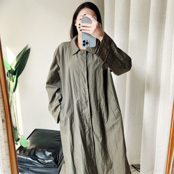 軍綠抓皺素面寬鬆排釦 古董極薄質風衣外套 dustcoat jacket 第3張的照片