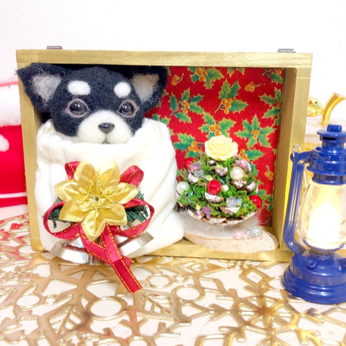 年中使える！ 羊毛フェルト チワワ クリスマス フレーム 『冬支度 