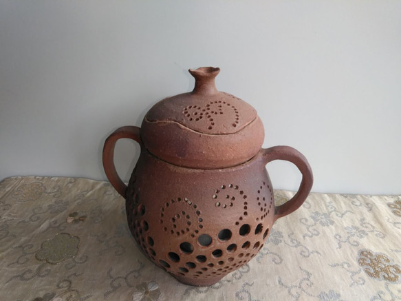 陶器茶香炉ランプ『やすらぎ』（Ko 02）（茶香炉とランプの機能あり） 1枚目の画像