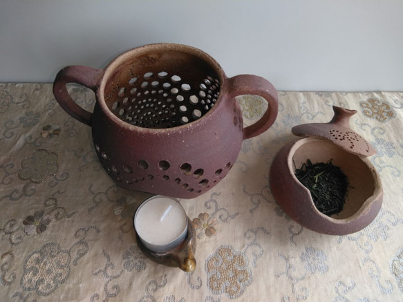 陶器茶香炉ランプ『やすらぎ』（Ko 02）（茶香炉とランプの機能あり） 3枚目の画像