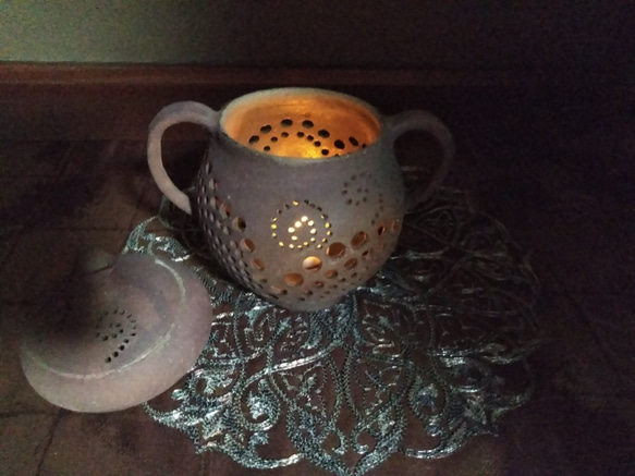 陶器茶香炉ランプ『やすらぎ』（Ko 02）（茶香炉とランプの機能あり） 6枚目の画像
