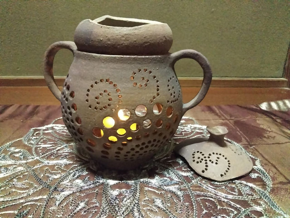 陶器茶香炉ランプ『やすらぎ』（Ko 02）（茶香炉とランプの機能あり） 8枚目の画像