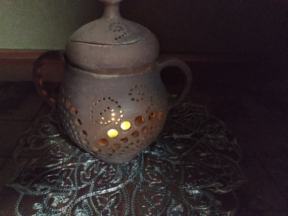 陶器茶香炉ランプ『やすらぎ』（Ko 02）（茶香炉とランプの機能あり） 9枚目の画像
