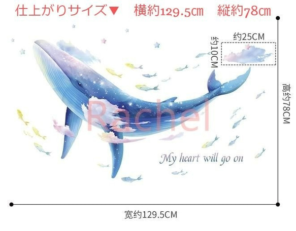 ウォールステッカーB35 クジラ　海　魚　英文字　インテリアシール　送料無料 剥がせるシール 壁シール インテリアシール 4枚目の画像