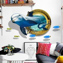 ウォールステッカーB74　クジラ　窓　3D 水族館　海底　DIY　送料無料 剥がせるシール 壁シール インテリア雑貨 魚 3枚目の画像