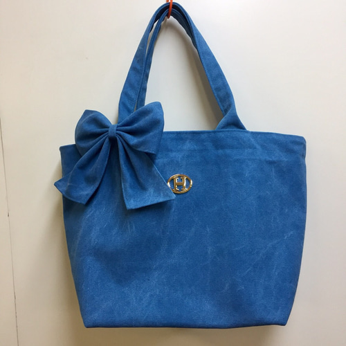 NoaHarK☆帆布☆口閉じフック付☆大判トート〜750-スモーキーブルー 