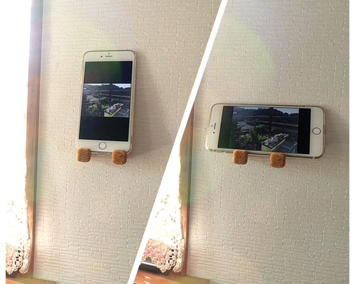 コルクのスマホスタンドピン2本セット（壁掛けフックピン） スマホ