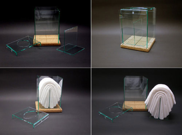 【在庫限り】「高級感のあるコルクとアクリルのクリスタル縦型ティッシュケース」ティッシュボックス　透明　クリア　ガラス色 4枚目の画像