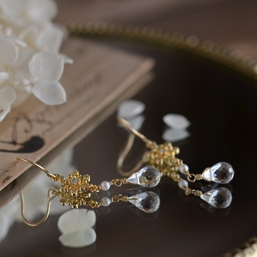 超早割祭2024』14kgf☆雪の結晶とクリスタルクォーツのピアス ピアス  