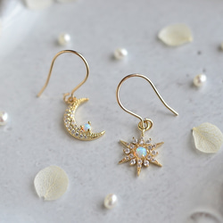 14kgf★Created Opal 月と星のピアス 1枚目の画像